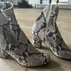 Steve Madden Snake Print Heeled Boots - Black and Brown